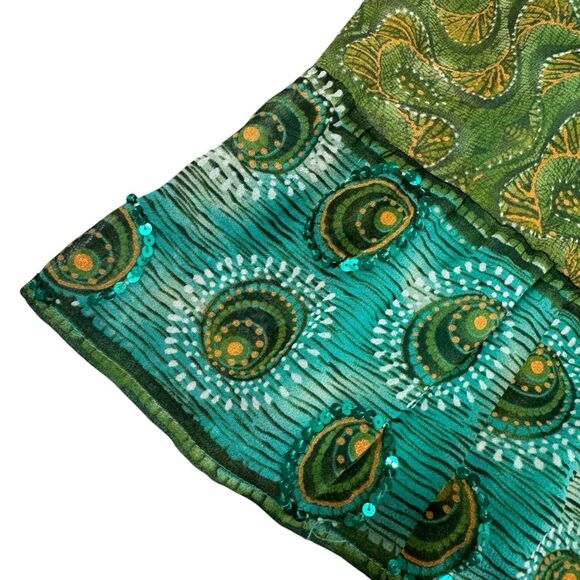 Coldwater Creek Silk Maxi Skirt Size S Green Sequin Forest Fairy Goblin Boho Y2K - Picture 3 of 8